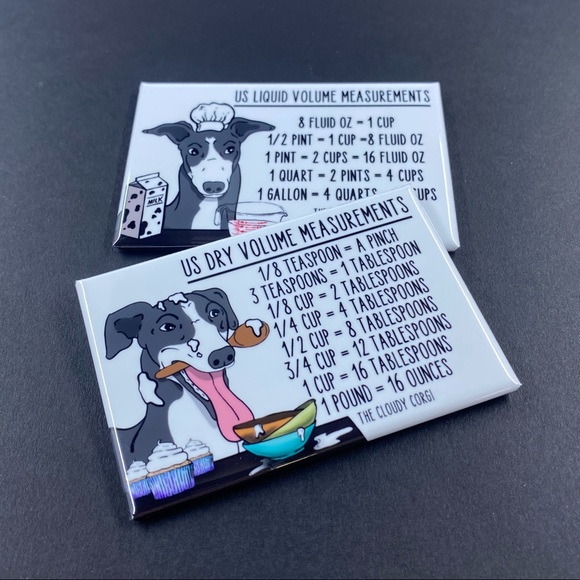 Black and White Greyhound Dog Measuring Chart Magnet Set Cooking Baking Guide - Picture 2 of 6